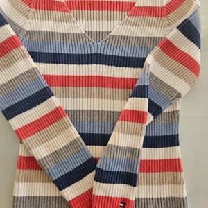 Tommy Hilfiger Multicolor Striped V-Neck Sweater